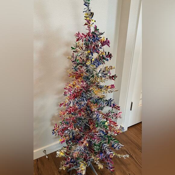 4ft Colorful Tinsel Christmas Tree Multicolored Silver Gold Pre-lit Warm Lights - Picture 4 of 12